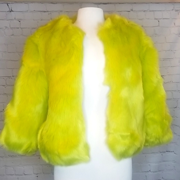 LAVISH ALICE FAUX FUR COAT NEON GREEN - Picture 4 of 6